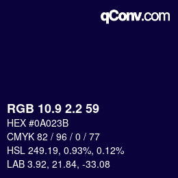 カラーコード: RGB 10.9 2.2 59 | qconv.com