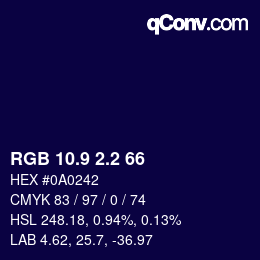 カラーコード: RGB 10.9 2.2 66 | qconv.com