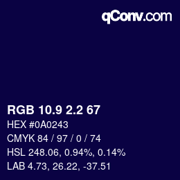 カラーコード: RGB 10.9 2.2 67 | qconv.com