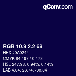 カラーコード: RGB 10.9 2.2 68 | qconv.com