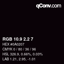カラーコード: RGB 10.9 2.2 7 | qconv.com