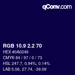 カラーコード: RGB 10.9 2.2 70 | qconv.com