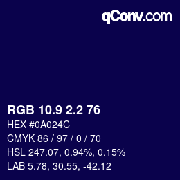 Color code: RGB 10.9 2.2 76 | qconv.com