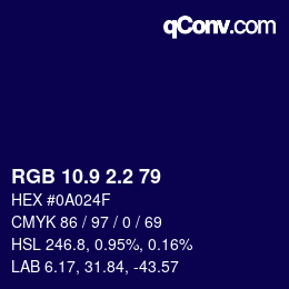 カラーコード: RGB 10.9 2.2 79 | qconv.com