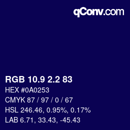 カラーコード: RGB 10.9 2.2 83 | qconv.com