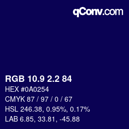 カラーコード: RGB 10.9 2.2 84 | qconv.com
