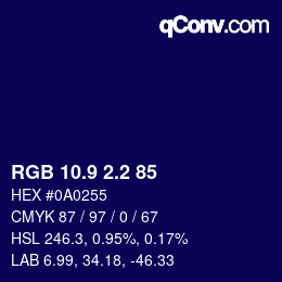 カラーコード: RGB 10.9 2.2 85 | qconv.com
