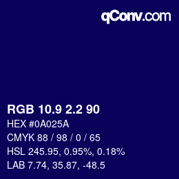 カラーコード: RGB 10.9 2.2 90 | qconv.com