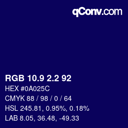 カラーコード: RGB 10.9 2.2 92 | qconv.com