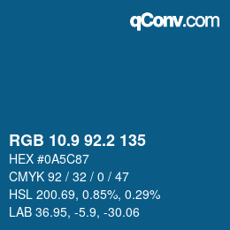 カラーコード: RGB 10.9 92.2 135 | qconv.com