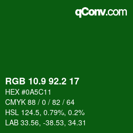 カラーコード: RGB 10.9 92.2 17 | qconv.com