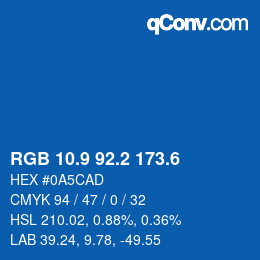 カラーコード: RGB 10.9 92.2 173.6 | qconv.com