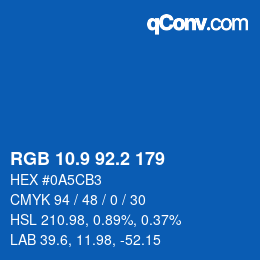 カラーコード: RGB 10.9 92.2 179 | qconv.com