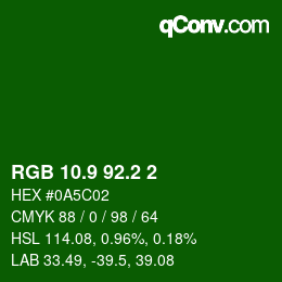 カラーコード: RGB 10.9 92.2 2 | qconv.com