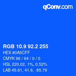 カラーコード: RGB 10.9 92.2 255 | qconv.com