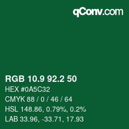 カラーコード: RGB 10.9 92.2 50 | qconv.com