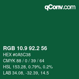 カラーコード: RGB 10.9 92.2 56 | qconv.com