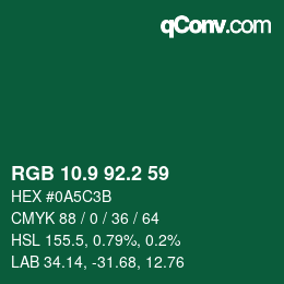 カラーコード: RGB 10.9 92.2 59 | qconv.com