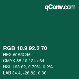 カラーコード: RGB 10.9 92.2 70 | qconv.com