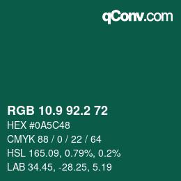 カラーコード: RGB 10.9 92.2 72 | qconv.com