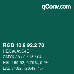 カラーコード: RGB 10.9 92.2 78 | qconv.com