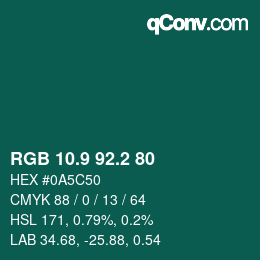 カラーコード: RGB 10.9 92.2 80 | qconv.com