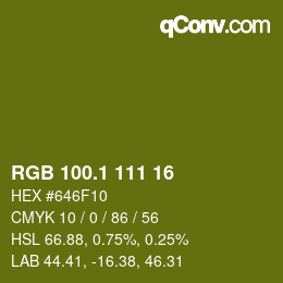 カラーコード: RGB 100.1 111 16 | qconv.com
