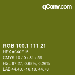 カラーコード: RGB 100.1 111 21 | qconv.com