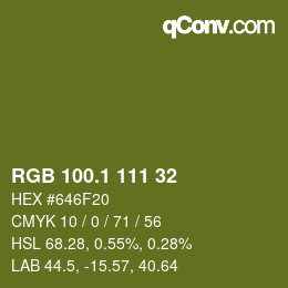 カラーコード: RGB 100.1 111 32 | qconv.com
