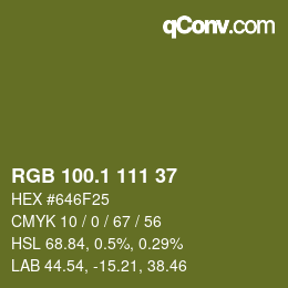 カラーコード: RGB 100.1 111 37 | qconv.com