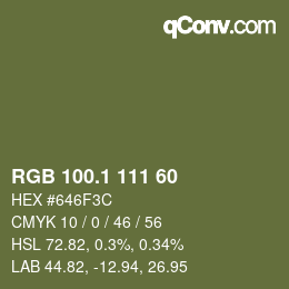 カラーコード: RGB 100.1 111 60 | qconv.com