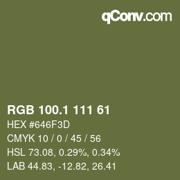 カラーコード: RGB 100.1 111 61 | qconv.com