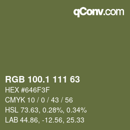 カラーコード: RGB 100.1 111 63 | qconv.com