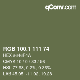 カラーコード: RGB 100.1 111 74 | qconv.com