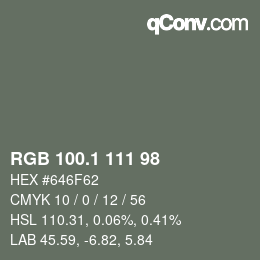 カラーコード: RGB 100.1 111 98 | qconv.com