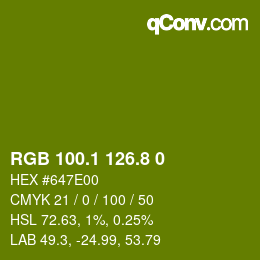 カラーコード: RGB 100.1 126.8 0 | qconv.com