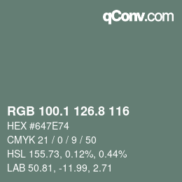 カラーコード: RGB 100.1 126.8 116 | qconv.com