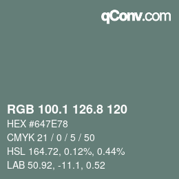 Color code: RGB 100.1 126.8 120 | qconv.com