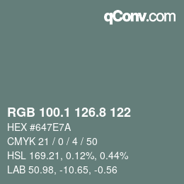 Color code: RGB 100.1 126.8 122 | qconv.com