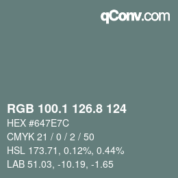 カラーコード: RGB 100.1 126.8 124 | qconv.com