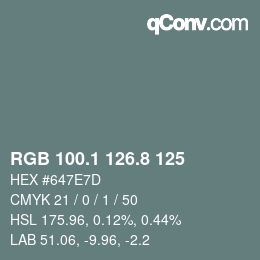 カラーコード: RGB 100.1 126.8 125 | qconv.com