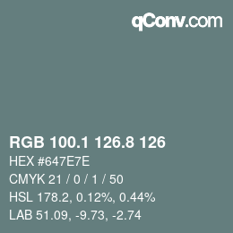 Color code: RGB 100.1 126.8 126 | qconv.com