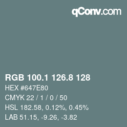 カラーコード: RGB 100.1 126.8 128 | qconv.com