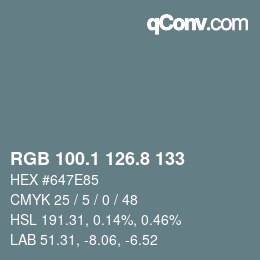 カラーコード: RGB 100.1 126.8 133 | qconv.com