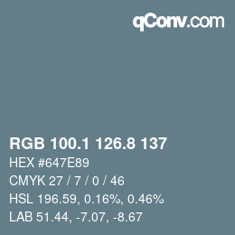 Color code: RGB 100.1 126.8 137 | qconv.com