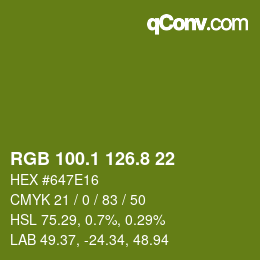 カラーコード: RGB 100.1 126.8 22 | qconv.com