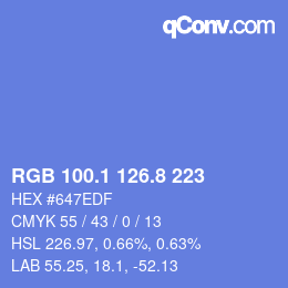 カラーコード: RGB 100.1 126.8 223 | qconv.com