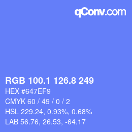 カラーコード: RGB 100.1 126.8 249 | qconv.com