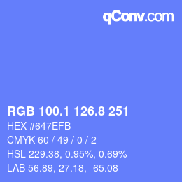 カラーコード: RGB 100.1 126.8 251 | qconv.com