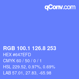 カラーコード: RGB 100.1 126.8 253 | qconv.com